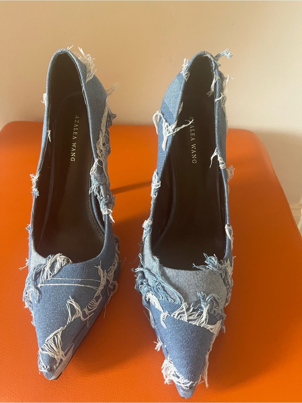 Azalea Wang Denim Pointed-Toe Pumps in Blue